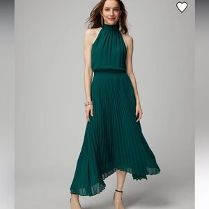 White House Black Market Smocked Waist Pleated Halter Dress Green Jasper 6 NWT